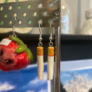 handmade ceramic Cigarette Dangle Earrings